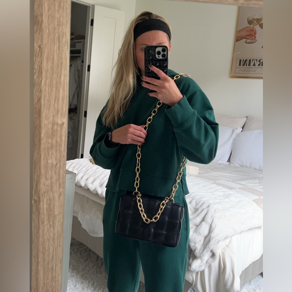 Black, gold chain purse